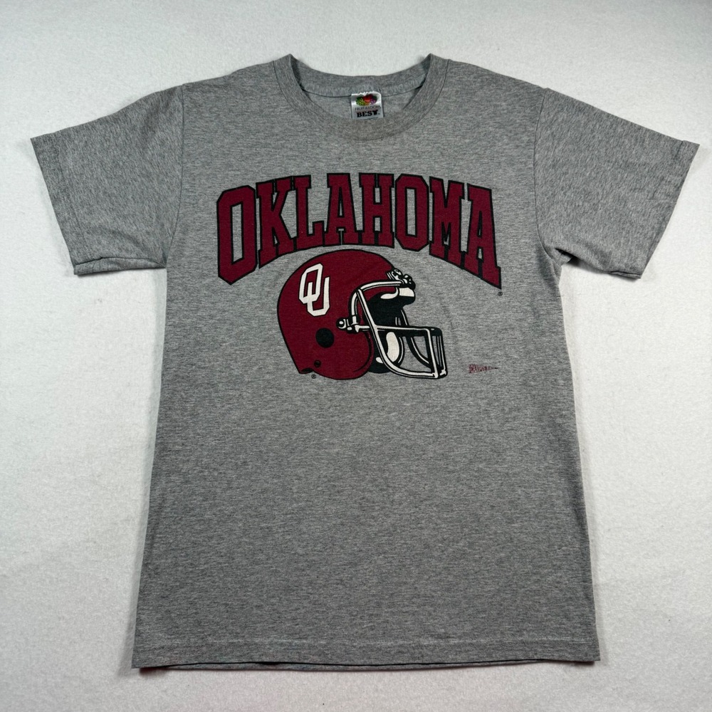 Y2K Oklahoma Sooners Graphic T-Shirt Kids Small Gray Helmet Tee